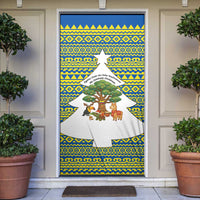 Ecuador Christmas Door Cover with Ceibo Tree Llama Toucan and Traditional Yellow Blue Pattern Design - Wonder Print Shop