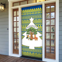 Ecuador Christmas Door Cover with Ceibo Tree Llama Toucan and Traditional Yellow Blue Pattern Design - Wonder Print Shop