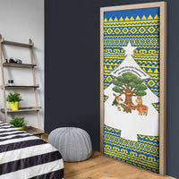Ecuador Christmas Door Cover with Ceibo Tree Llama Toucan and Traditional Yellow Blue Pattern Design - Wonder Print Shop