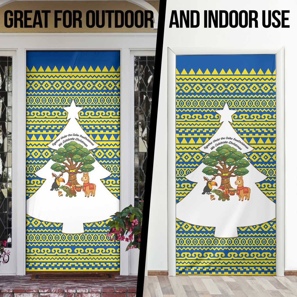Ecuador Christmas Door Cover with Ceibo Tree Llama Toucan and Traditional Yellow Blue Pattern Design - Wonder Print Shop