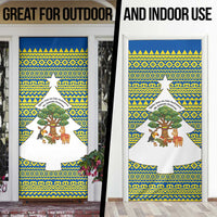 Ecuador Christmas Door Cover with Ceibo Tree Llama Toucan and Traditional Yellow Blue Pattern Design - Wonder Print Shop