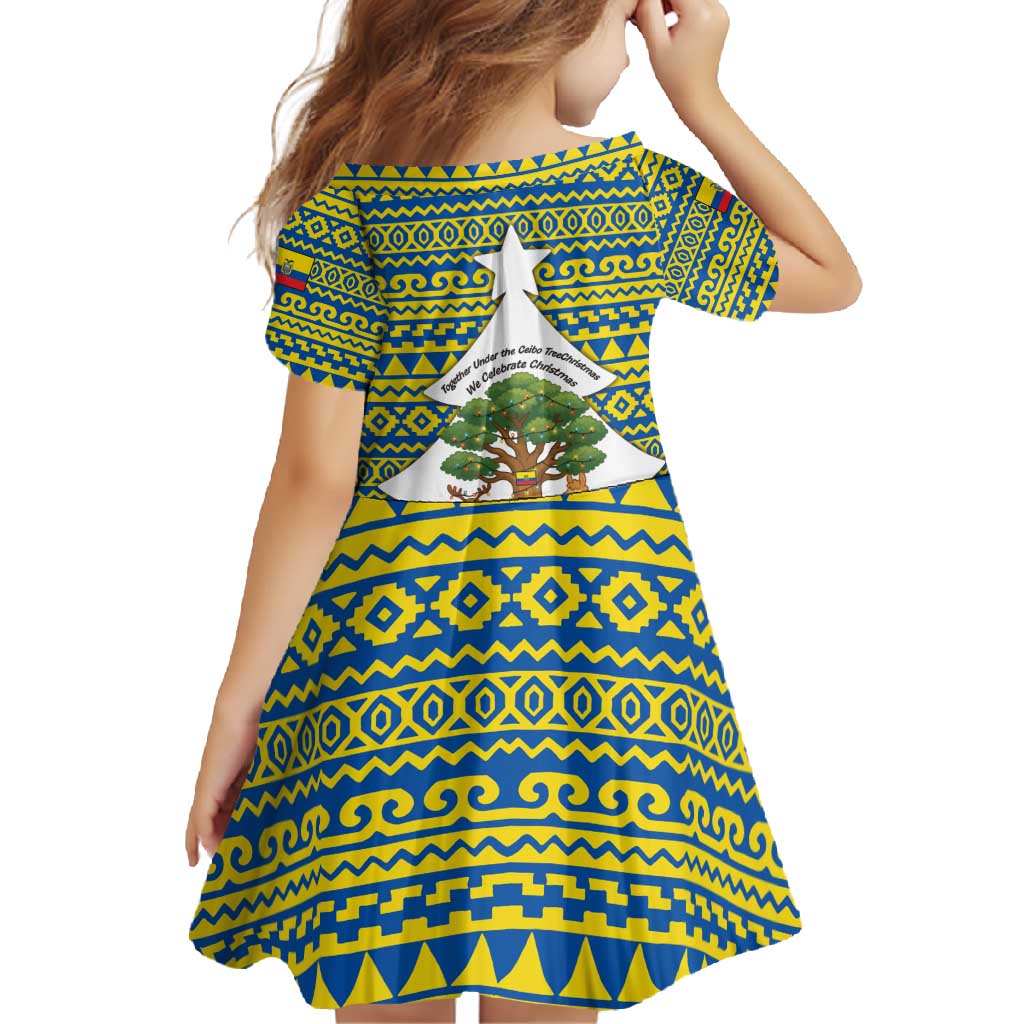 Ecuador Christmas Family Matching Long Sleeve Bodycon Dress and Hawaiian Shirt with Ceibo Tree Llama Toucan and Traditional Yellow Blue Pattern Design - Wonder Print Shop