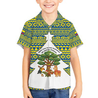 Ecuador Christmas Family Matching Long Sleeve Bodycon Dress and Hawaiian Shirt with Ceibo Tree Llama Toucan and Traditional Yellow Blue Pattern Design - Wonder Print Shop