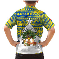Ecuador Christmas Family Matching Mermaid Dress and Hawaiian Shirt with Ceibo Tree Llama Toucan and Traditional Yellow Blue Pattern Design - Wonder Print Shop