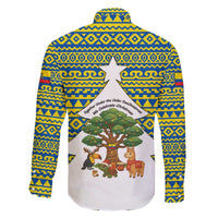 Ecuador Christmas Family Matching Off The Shoulder Long Sleeve Dress and Hawaiian Shirt with Ceibo Tree Llama Toucan and Traditional Yellow Blue Pattern Design - Wonder Print Shop