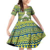 Ecuador Christmas Family Matching Off Shoulder Short Dress and Hawaiian Shirt with Ceibo Tree Llama Toucan and Traditional Yellow Blue Pattern Design - Wonder Print Shop