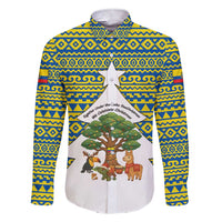 Ecuador Christmas Family Matching Short Sleeve Bodycon Dress and Hawaiian Shirt with Ceibo Tree Llama Toucan and Traditional Yellow Blue Pattern Design - Wonder Print Shop