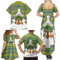 Ecuador Christmas Family Matching Summer Maxi Dress and Hawaiian Shirt with Ceibo Tree Llama Toucan and Traditional Yellow Blue Pattern Design - Wonder Print Shop