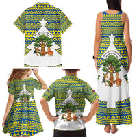 Ecuador Christmas Family Matching Tank Maxi Dress and Hawaiian Shirt with Ceibo Tree Llama Toucan and Traditional Yellow Blue Pattern Design - Wonder Print Shop