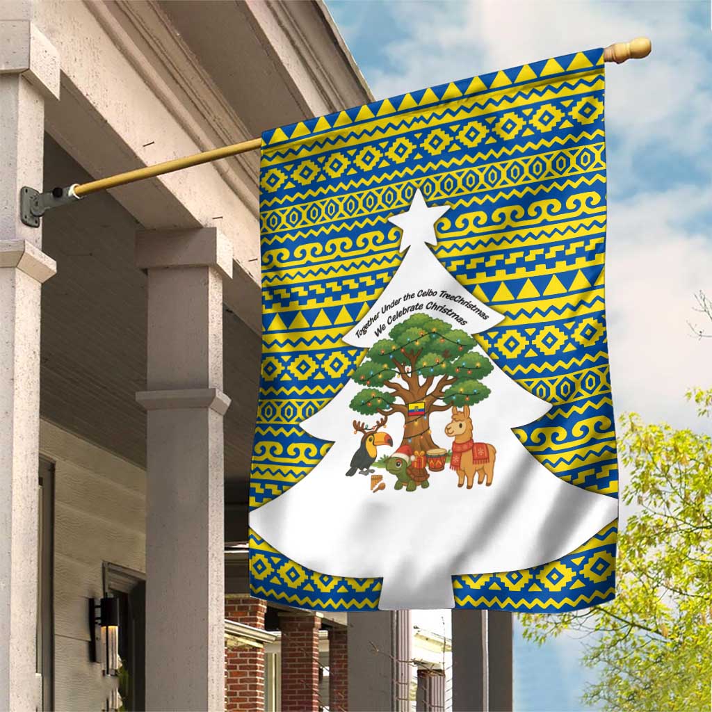 Ecuador Christmas Garden Flag with Ceibo Tree Llama Toucan and Traditional Yellow Blue Pattern Design - Wonder Print Shop