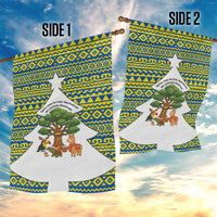 Ecuador Christmas Garden Flag with Ceibo Tree Llama Toucan and Traditional Yellow Blue Pattern Design - Wonder Print Shop