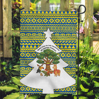 Ecuador Christmas Garden Flag with Ceibo Tree Llama Toucan and Traditional Yellow Blue Pattern Design - Wonder Print Shop