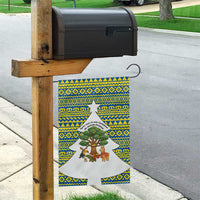 Ecuador Christmas Garden Flag with Ceibo Tree Llama Toucan and Traditional Yellow Blue Pattern Design - Wonder Print Shop