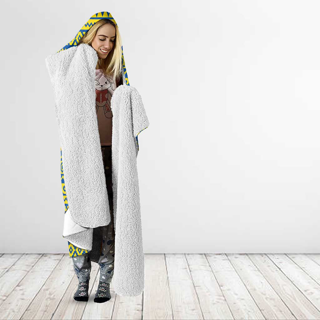 Ecuador Christmas Hooded Blanket with Ceibo Tree Llama Toucan and Traditional Yellow Blue Pattern Design - Wonder Print Shop