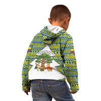Ecuador Christmas Kid Hoodie with Ceibo Tree Llama Toucan and Traditional Yellow Blue Pattern Design - Wonder Print Shop