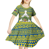 Ecuador Christmas Kid Short Sleeve Dress with Ceibo Tree Llama Toucan and Traditional Yellow Blue Pattern Design - Wonder Print Shop