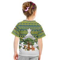 Ecuador Christmas Kid T Shirt with Ceibo Tree Llama Toucan and Traditional Yellow Blue Pattern Design - Wonder Print Shop