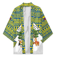 Ecuador Christmas Kimono with Ceibo Tree Llama Toucan and Traditional Yellow Blue Pattern Design - Wonder Print Shop