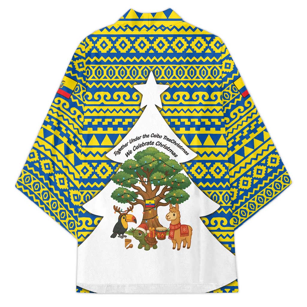 Ecuador Christmas Kimono with Ceibo Tree Llama Toucan and Traditional Yellow Blue Pattern Design - Wonder Print Shop