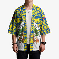 Ecuador Christmas Kimono with Ceibo Tree Llama Toucan and Traditional Yellow Blue Pattern Design - Wonder Print Shop