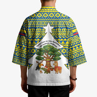 Ecuador Christmas Kimono with Ceibo Tree Llama Toucan and Traditional Yellow Blue Pattern Design - Wonder Print Shop