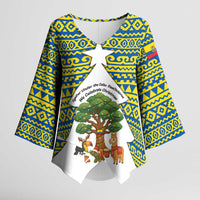 Ecuador Christmas Kimono Sleeve Blouse with Ceibo Tree Llama Toucan and Traditional Yellow Blue Pattern Design - Wonder Print Shop