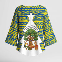 Ecuador Christmas Kimono Sleeve Blouse with Ceibo Tree Llama Toucan and Traditional Yellow Blue Pattern Design - Wonder Print Shop