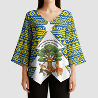 Ecuador Christmas Kimono Sleeve Blouse with Ceibo Tree Llama Toucan and Traditional Yellow Blue Pattern Design - Wonder Print Shop