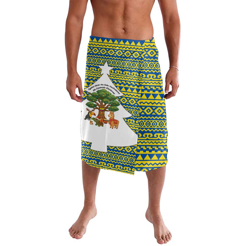 Ecuador Christmas Lavalava with Ceibo Tree Llama Toucan and Traditional Yellow Blue Pattern Design - Wonder Print Shop