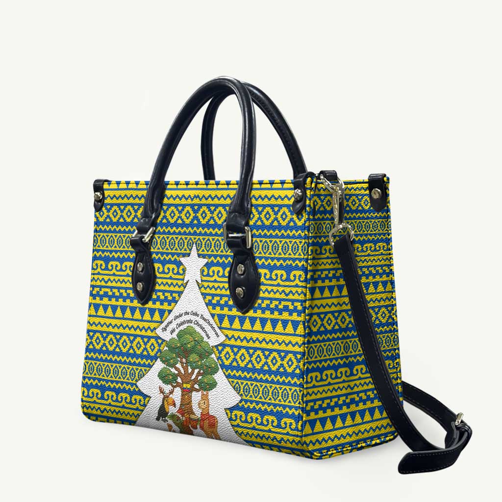 Ecuador Christmas Leather Bag with Ceibo Tree Llama Toucan and Traditional Yellow Blue Pattern Design - Wonder Print Shop