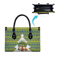 Ecuador Christmas Leather Bag with Ceibo Tree Llama Toucan and Traditional Yellow Blue Pattern Design - Wonder Print Shop