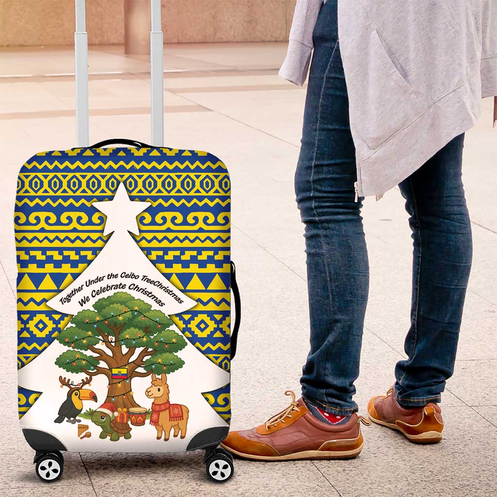 Ecuador Christmas Luggage Cover with Ceibo Tree Llama Toucan and Traditional Yellow Blue Pattern Design - Wonder Print Shop