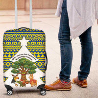 Ecuador Christmas Luggage Cover with Ceibo Tree Llama Toucan and Traditional Yellow Blue Pattern Design - Wonder Print Shop