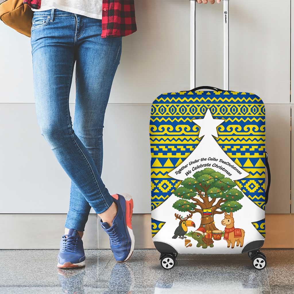 Ecuador Christmas Luggage Cover with Ceibo Tree Llama Toucan and Traditional Yellow Blue Pattern Design - Wonder Print Shop