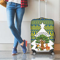 Ecuador Christmas Luggage Cover with Ceibo Tree Llama Toucan and Traditional Yellow Blue Pattern Design - Wonder Print Shop