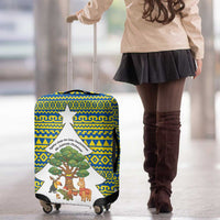 Ecuador Christmas Luggage Cover with Ceibo Tree Llama Toucan and Traditional Yellow Blue Pattern Design - Wonder Print Shop