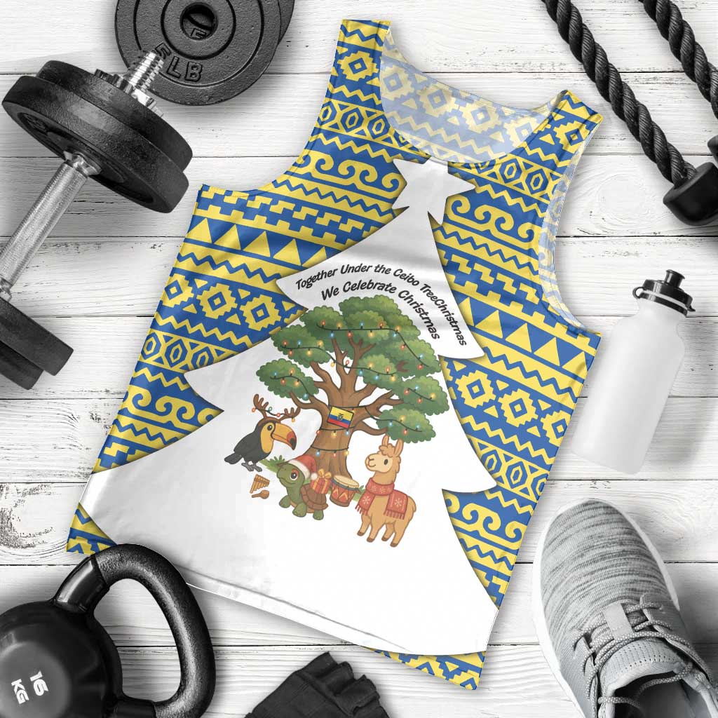 Ecuador Christmas Men Tank Top with Ceibo Tree Llama Toucan and Traditional Yellow Blue Pattern Design - Wonder Print Shop