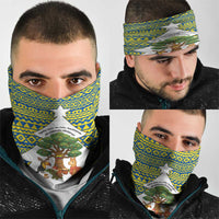 Ecuador Christmas Neck Gaiter with Ceibo Tree Llama Toucan and Traditional Yellow Blue Pattern Design - Wonder Print Shop