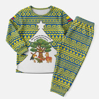 Ecuador Christmas Pajama Set with Ceibo Tree Llama Toucan and Traditional Yellow Blue Pattern Design - Wonder Print Shop