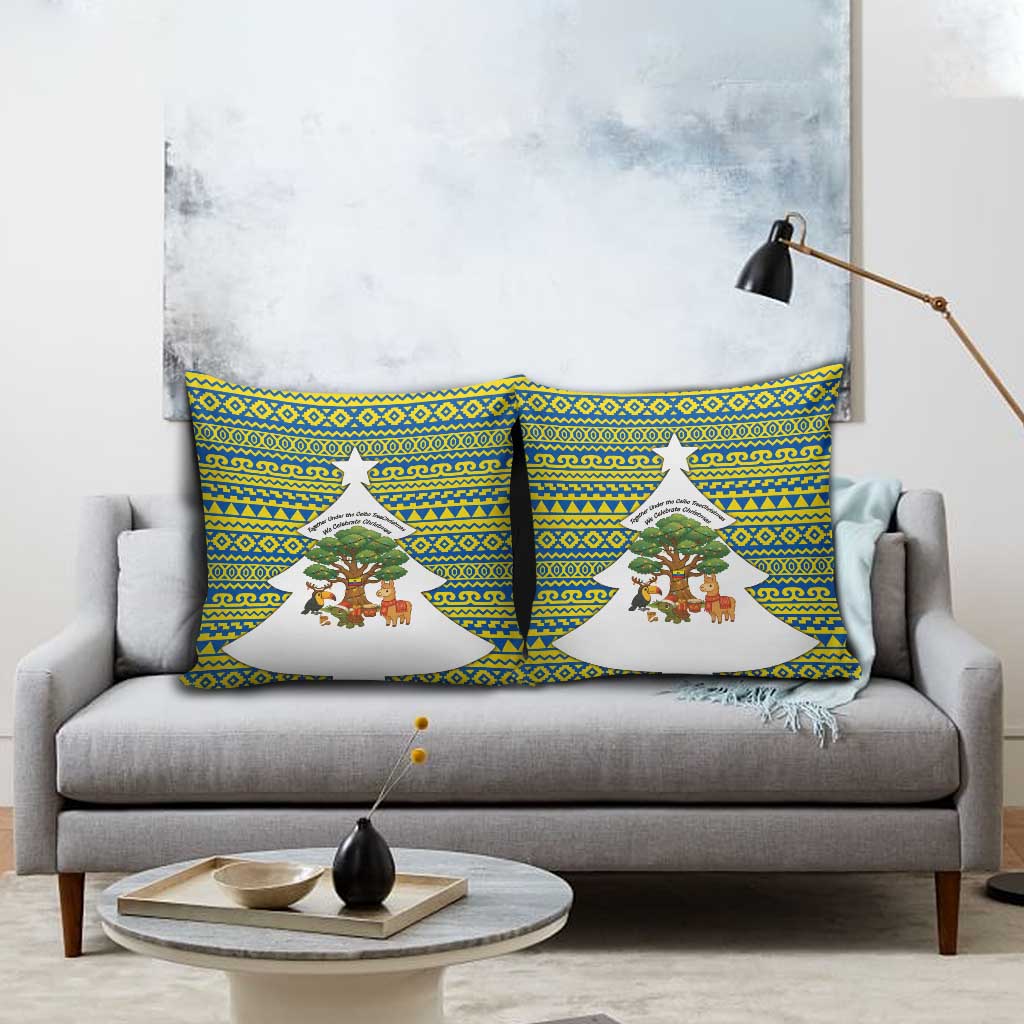 Ecuador Christmas Pillow Cover with Ceibo Tree Llama Toucan and Traditional Yellow Blue Pattern Design - Wonder Print Shop