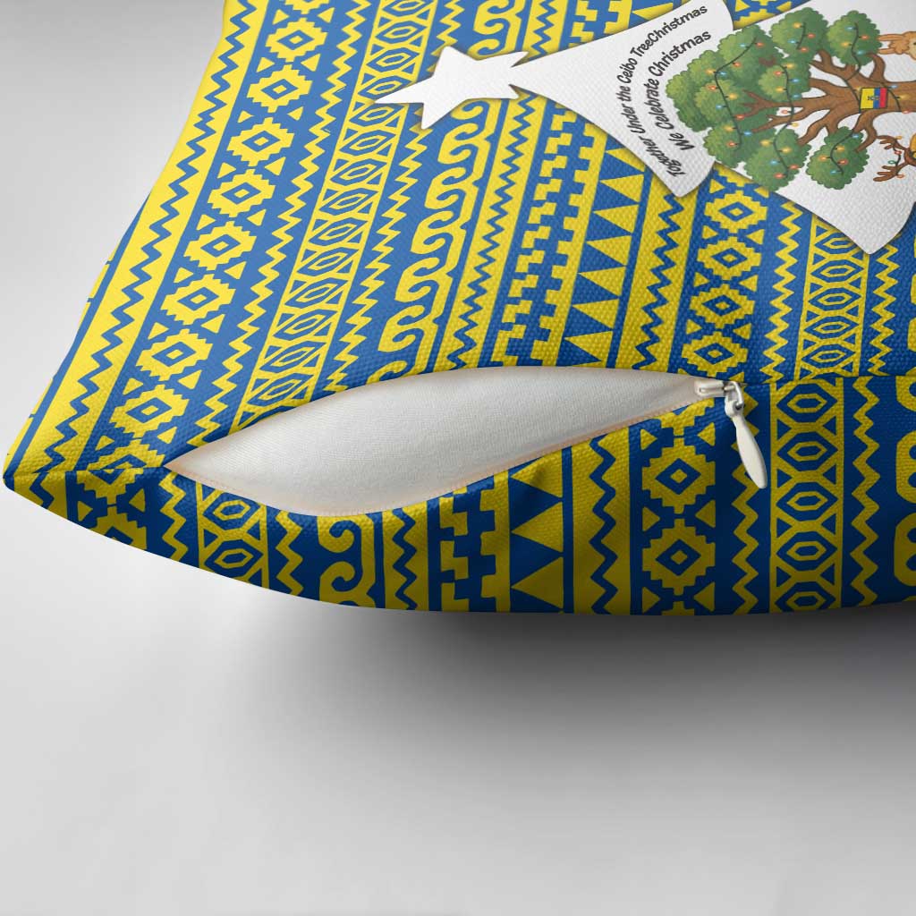 Ecuador Christmas Pillow Cover with Ceibo Tree Llama Toucan and Traditional Yellow Blue Pattern Design - Wonder Print Shop