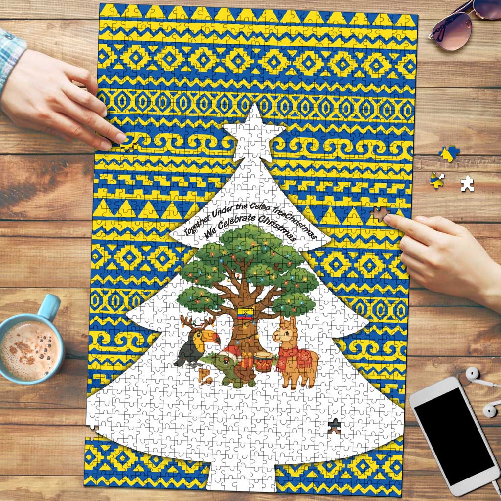Ecuador Christmas Puzzle with Ceibo Tree Llama Toucan and Traditional Yellow Blue Pattern Design - Wonder Print Shop