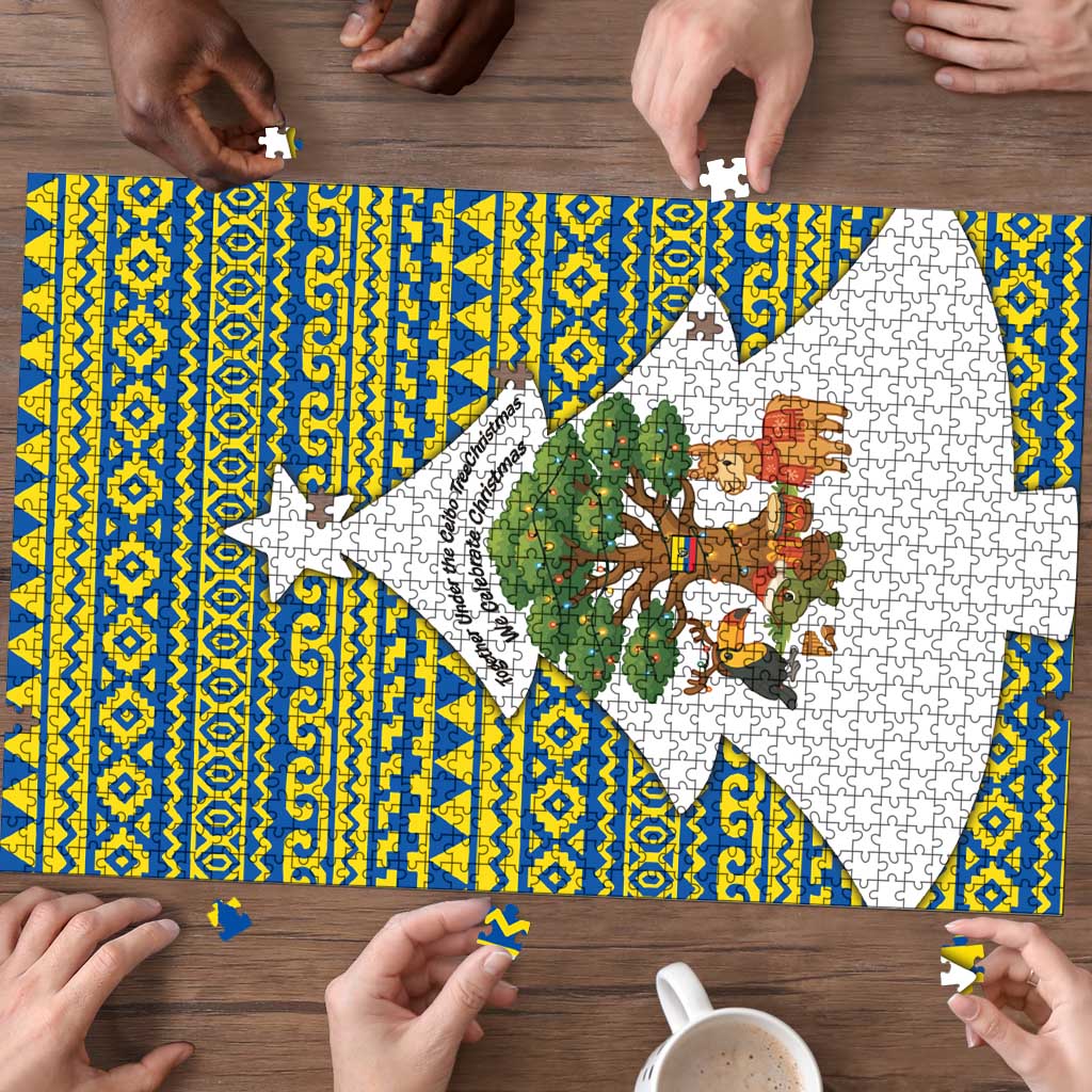 Ecuador Christmas Puzzle with Ceibo Tree Llama Toucan and Traditional Yellow Blue Pattern Design - Wonder Print Shop
