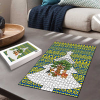 Ecuador Christmas Puzzle with Ceibo Tree Llama Toucan and Traditional Yellow Blue Pattern Design - Wonder Print Shop