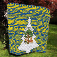 Ecuador Christmas Quilt with Ceibo Tree Llama Toucan and Traditional Yellow Blue Pattern Design - Wonder Print Shop