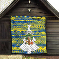 Ecuador Christmas Quilt with Ceibo Tree Llama Toucan and Traditional Yellow Blue Pattern Design - Wonder Print Shop