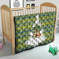 Ecuador Christmas Quilt with Ceibo Tree Llama Toucan and Traditional Yellow Blue Pattern Design - Wonder Print Shop