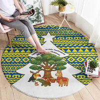 Ecuador Christmas Round Carpet with Ceibo Tree Llama Toucan and Traditional Yellow Blue Pattern Design - Wonder Print Shop