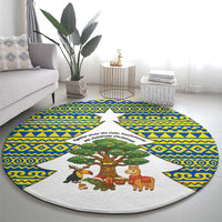 Ecuador Christmas Round Carpet with Ceibo Tree Llama Toucan and Traditional Yellow Blue Pattern Design - Wonder Print Shop