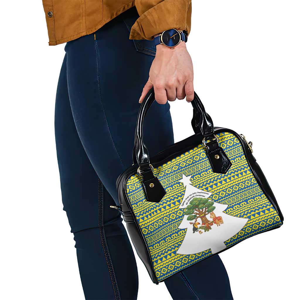 Ecuador Christmas Shoulder Handbag with Ceibo Tree Llama Toucan and Traditional Yellow Blue Pattern Design - Wonder Print Shop